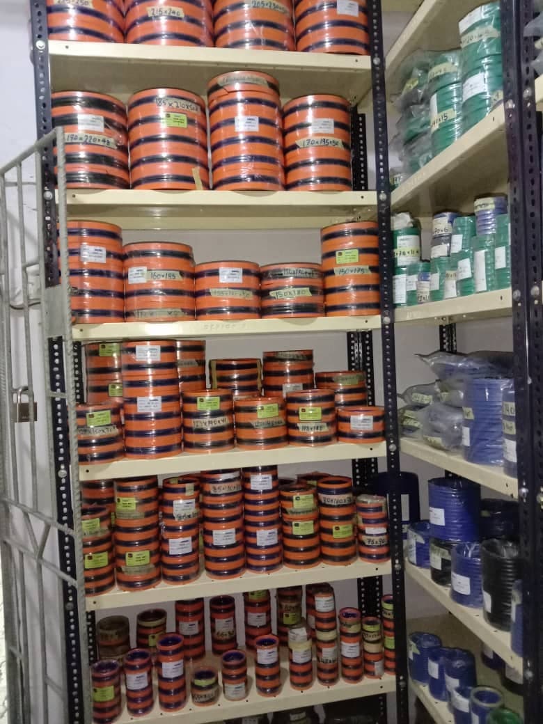 Shelves of hydraulic seals in the Eumid store